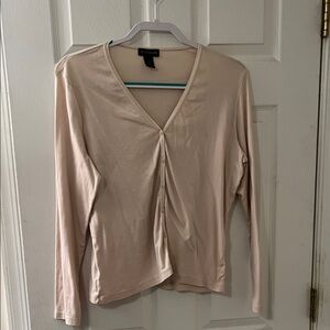 Ann Taylor Beige Button-Front Long Sleeve Tee